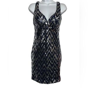 Sequin Hearts dress‎ size 3 juniors navy blue & silver sequined party dress